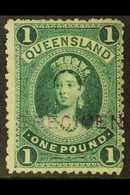 QUEENSLAND 1882-95 £1 Deep Green With "SPECIMEN" Handstamp, SG 156s, Unused Without Gum. For More Images, Please Visit H - Altri & Non Classificati