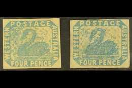 WESTERN AUSTRALIA 1854-55 4d Pale Blue & 4d Blue Imperfs., SG 3 & 3a, Unused With 4 Margins, Fresh & Attractive (2 Stamp - Autres & Non Classés
