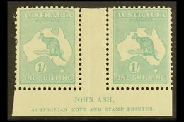 1915-27 1s Blue-green, SG 40, JOHN ASH Imprint Gutter Pair, Mint, Tiny Ink Spot At Left. For More Images, Please Visit H - Otros & Sin Clasificación