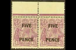 1930 FIVE PENCE On 4½d Violet, SG 120, Marginal Pair With Right Stamp Having Narrow E In Pence Variety, Brusden White 12 - Otros & Sin Clasificación