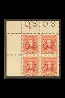 OFFICIAL 1931 Sturt Centenary 1½d Scarlet Punctured "OS", SG O121, Corner PLATE NUMBER BLOCK OF FOUR (Plate 6), Never Hi - Altri & Non Classificati