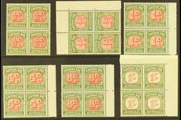 POSTAGE DUE 1956-60 ½d, 1d (both Dies), 4d, 8d And 1s In Never Hinged Mint Blocks Of Four. (6 Blocks = 24 Stamps) For Mo - Autres & Non Classés