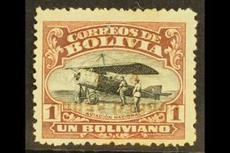 1930 1b Red-brown & Black Air Zeppelin "Correo Aereo" INVERTED OVERPRINT Variety, Scott C18a, Fine Mint, Rather Weak Ove - Bolivia