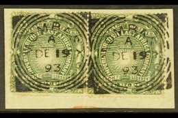 1890 5r Grey-green, SG 19, Horizontal Pair On A Piece, Tied Neat Upright Mombasa Squared Circles Of December 1893, Scarc - Brits Oost-Afrika