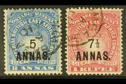 1894 5a On 8a Blue, And 7½a On 1r Carmine, SG 27/28, Fine Mombasa Cds's. (2 Stamps) For More Images, Please Visit Http:/ - Brits Oost-Afrika