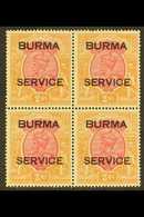 OFFICIALS 1937 2r Carmine And Orange, SG O12, Never Hinged Mint BLOCK OF FOUR. A Scarce Multiple In Lovely Fresh Conditi - Burma (...-1947)