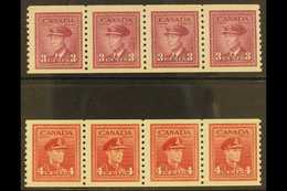 1948 3c Rose Violet And 4c Dark Carmine War Effort Coil "Jump" Strips Of 4, Imperf X Perf 9½, Uni 280i/281i, Very Fine N - Andere & Zonder Classificatie