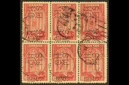 OFFICIAL 1937-38 10c Rose-carmine Punctured "O.H.M.S.", SG O103, Fine To Very Fine Used BLOCK OF SIX. (6 Stamps) For Mor - Sonstige & Ohne Zuordnung