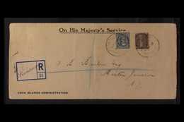 1912 (3 Oct) Registered Printed OHMS Cook Islands Administration Envelope Addressed To New Zealand, Bearing 2d & 2½d Sta - Cookeilanden