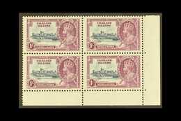 1935 1s Slate & Purple Jubilee, SG 142, Never Hinged Mint Lower Right Corner BLOCK Of 4, Very Fresh. (4 Stamps) For More - Falkland Islands