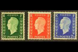 1942 EXILE GOVERNMENT UNISSUED STAMPS. Marianne De Dulac Type II Complete Set (Yvert 701D/F, Maury 701D/F), Never Hinged - Other & Unclassified