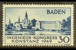 FRENCH ZONE BADEN 1949 30pf Blue Engineers' Congress SECOND PRINTING (Michel 46 II, SG FB46a), Never Hinged Mint, Fresh  - Other & Unclassified