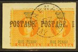 1883 1d Orange Ovptd "Postage", SG 27, Horizontal Pair Superb Tied To Piece. For More Images, Please Visit Http://www.sa - Grenada (...-1974)