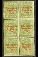 1922-23 SAORSTAT 9d Olive Green, Block Of Six, One Showing NO ACCENT, SG 61a, Fine Mint, The Variety Never Hinged.  For  - Otros & Sin Clasificación