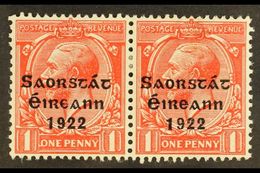 1922-23 SAORSTAT 1d Scarlet, Reversed "Q" For "O", SG 53e, Within A Horizontal Pair, Fine Mint.  For More Images, Please - Andere & Zonder Classificatie