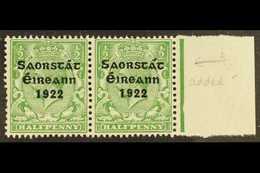 1922-23 SAORSTAT ½d Green, Right Marginal Horizontal Pair, One Showing Accent Inserted By Hand, SG 52b, Never Hinged Min - Other & Unclassified