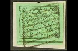 PAPAL STATES 1867 2c Black On Yellow-green, Imperf, SG 30, Sassone 13, Good Used On Small Piece, Margins Cut Well Clear  - Sin Clasificación