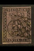 PARMA 1852 25c Black On Violet, Variety Large Right Hand Greek Border, "Greca Larga", Sass 4a, Very Fine Used With Clear - Unclassified
