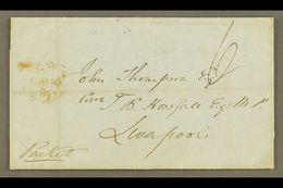 1854 (August) Stampless Cover To Liverpool With Manuscript "6"; On Reverse Fine "ST ANNS BAY" Cds, Plus Kingston Transit - Jamaica (...-1961)