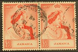 1948 £1 Scarlet "Silver Wedding", SG 144, Fine Used Pair With Complete "Alley" Dated Cds. Attractive (1 Pair) For More I - Jamaïque (...-1961)