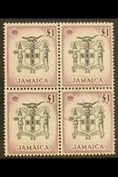 1956-58 £1 Black & Purple "Arms", SG 174, Fine Cds Used Block Of 4. For More Images, Please Visit Http://www.sandafayre. - Jamaïque (...-1961)