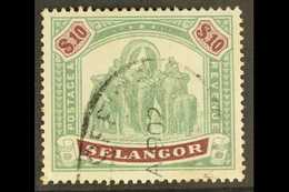 SELANGOR 1895-99 $10 Green & Purple Elephants, SG 65, Fine Used With Fiscal Cancel, Fresh Colours. For More Images, Plea - Other & Unclassified