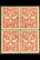POSTAGE DUES 1925 1s6d Carmine, SG D20, Superb Cds Used BLOCK Of 4, Very Fresh, Scarce Multiple. (4 Stamps) For More Ima - Malte (...-1964)