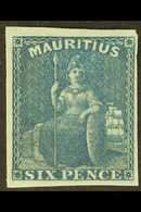 1859-61 6d Blue, SG 32, Imperf With 4 Clear To Wide Margins, Mint With Original Gum. Lovely! For More Images, Please Vis - Mauritius (...-1967)