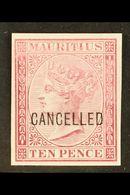 1872 10d Maroon (as SG 67) IMPERF PROOF On Thick Unwatermarked And Ungummed Paper, Overprinted "CANCELLED", Very Fine Un - Maurice (...-1967)