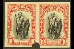 1931 IMPERF PLATE PROOFS. 1931 10c Black & Scarlet 'Dyak Warrior' (SG 297) Horizontal IMPERF PLATE PROOF PAIR From The W - North Borneo (...-1963)