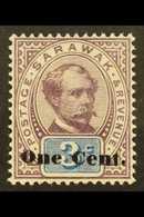 1889-92 "One Cent" On 3c Purple And Blue, Thicker Surcharge, SG 22, Very Fine Mint. For More Images, Please Visit Http:/ - Sarawak (...-1963)