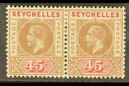 1912 45c Brown And Carmine, Horizontal Pair, One With Variety SPLIT "A", SG 78a, Very Fine Mint. For More Images, Please - Seychelles (...-1976)