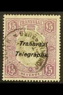 TRANSVAAL TELEGRAPHS 1903 "Transvaal Telegraphs" On £5 Purple And Grey Revenue, FOURNIER FORGERY, As Hiscocks 25, Used.  - Sin Clasificación