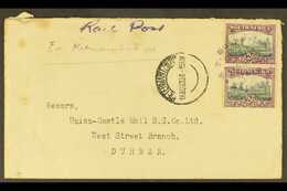 1933 "RAIL POST" COVER 1933 (16 Aug) Cover To Durban, Endorsed "Rail Post", Bearing 2d Vertical Pair Tied By "A.T.Suther - Unclassified