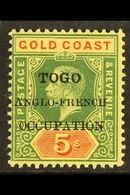 ANGLO-FRENCH OCCUPATION 1915 5s Green & Red On Yellow Overprint On Gold Coast With SMALL "F" IN "FRENCH" Variety, SG H44 - Otros & Sin Clasificación