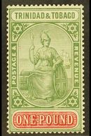 1921-2 £1 Grey-green & Carmine, Wmk Mult. Script CA, SG 215, Very Fine Mint. For More Images, Please Visit Http://www.sa - Trinidad En Tobago (...-1961)