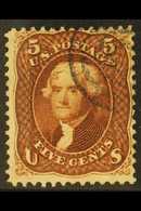1862-66 5c Dark Red Brown Jefferson, SG 71a, Scott 75, Superb With Corner Target Cancel, Buhler Guarantee Mark.  For Mor - Other & Unclassified