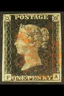 1840 1d Black, SG 2, Check Letters "P-A" Plate 9 With Red Maltese Cross Cancellation, 4 Clear Margins For More Images, P - Sin Clasificación