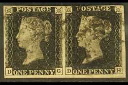 1840 1d Black Pair, SG 2, Plate 7, Check Letters "D - G / D - H", 4 Margins (close At Top), Fine Used (D-H With Tiny Imp - Unclassified