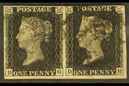 1840 1d Black Pair, SG 2, Plate 7, Check Letters "D - G / D - H", 4 Margins (close At Top), Fine Used (D-H With Tiny Imp - Zonder Classificatie