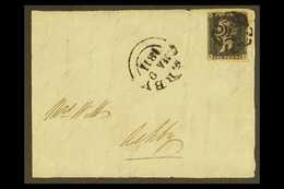1840 1d Black 'KE' Plate 1b, SG 2, Used On Large Piece/cover Front Tied By Black Maltese Cross Postmark, Plus "Derby / M - Non Classificati