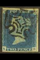 1840 2d Blue 'KB' Plate 2, SG 5, Used With Neat Black Maltese Cross Postmark, 3+ Margins, Small Thin And Corner Crease B - Other & Unclassified