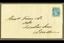 1841 2d Blue Imperf, Used On 1852 Entire (7 Jan) From Swansea To London, Cancelled & Tied By BLUE Numeral Cancellation,  - Otros & Sin Clasificación