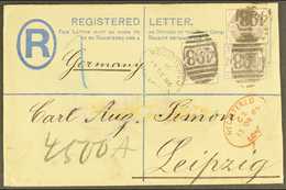 1886 (13 Dec) 2d Registered Stationery Env From Manchester To Leipzig Uprated With 1884 THREE VALUE, COMBINATION FRANKIN - Andere & Zonder Classificatie