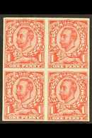 1912 1d Scarlet Wmk Multiple Cypher IMPERF BLOCK OF FOUR, SG 350a, Never Hinged Mint. Superb. For More Images, Please Vi - Ohne Zuordnung