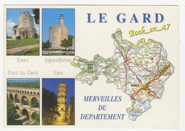 {79254} 30 Gard , Carte Et Multivues ; Nîmes , Aigues Mortes , Pont Du Gard , Uzès - Cartes Géographiques