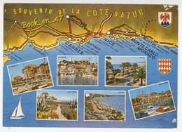 {79208} Souvenir De La Côte D' Azur , Carte Et Multivues ; Cannes , Saint Tropez , Nice , Antibes , Juan , Menton - Cartes Géographiques