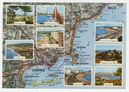 {79266} Côte D' Azur , Carte Et Multivues ; Vallauris , La Bocca ,Cagnes Sur Mer , Antibes , Cannes , Juan Les Pins - Cartes Géographiques