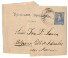 ARGENTINA - 1/2c Uprated Printed Matter Wrapper - Used To Belgrano, Argentina - Briefe U. Dokumente