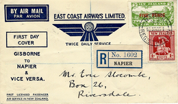 1935 - First Day Cover NAPIER - GISBORNE  Fr.4 D  With Y & T N° 4 Air Mail - Luchtpost